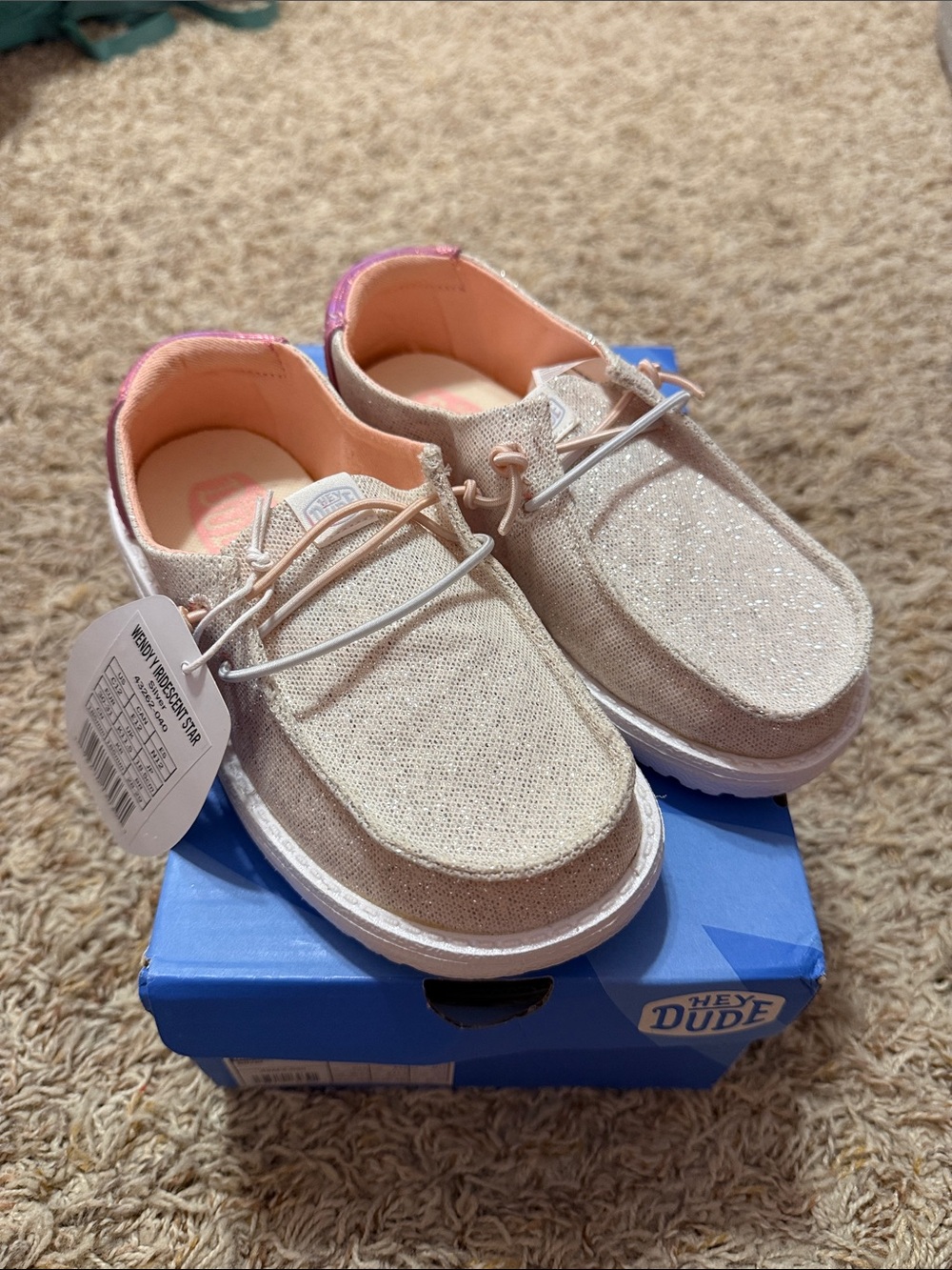 Hey Dude Girls' Blush Pink Glitter Wendy Slip-On Sneakers